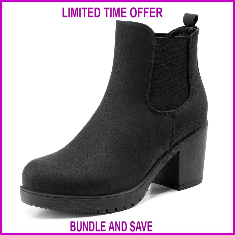Women's Chunky Heel Chelsea Ankle Boots Slip On Elastic Faux Suede